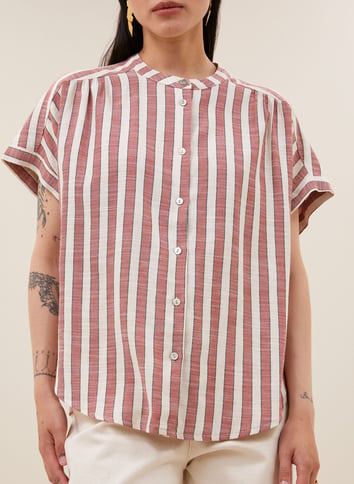 Round-neck printed cotton blouse BY BAR Red